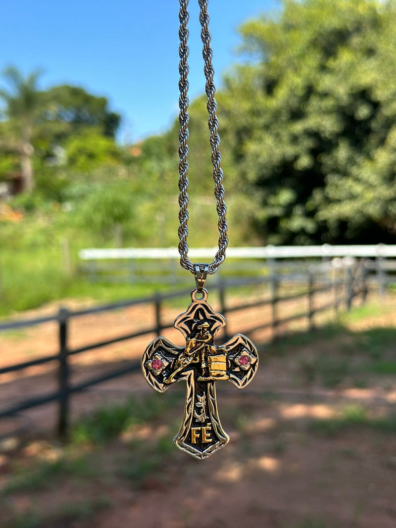 Pingente Cruz Max três tambores /com corrente